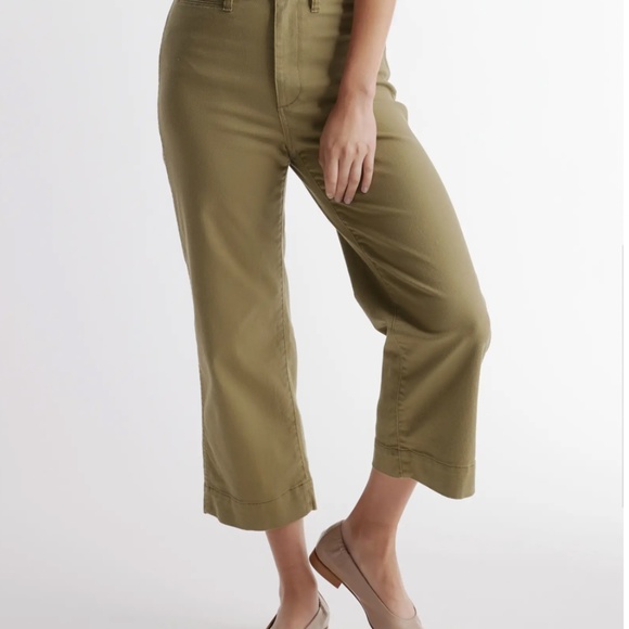 Quince Stretch Cotton Twill Wide-Leg Crop Pant in Olive, Size 29 - Picture 1 of 7